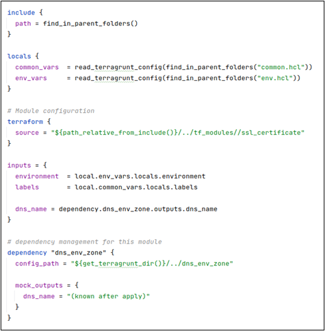 Figure 5: Terragrunt HCL file, only including module functionality Figure 5: Terragrunt HCL file, only including module functionality